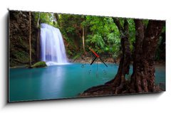 Obraz s hodinami 1D panorama - 120 x 50 cm F_AB27019099 - Erawan Waterfall in Kanchanaburi, Thailand