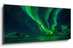 Obraz s hodinami   Northern Lights Beach, 120 x 50 cm