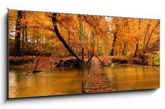 Obraz s hodinami 1D panorama - 120 x 50 cm F_AB27188223 - Autumn bridge