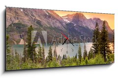 Obraz s hodinami 1D panorama - 120 x 50 cm F_AB27220335 - Glacier national park in evening sun light - Glacier národní park ve večerním slunci