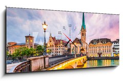 Obraz s hodinami   Zurich, Switzerland. View of the historic city center with famous Fraumunster Church, 120 x 50 cm