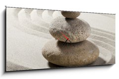 Obraz s hodinami 1D panorama - 120 x 50 cm F_AB27541255 - jardin zen avec sable et galets