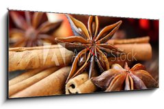 Obraz s hodinami   Zimstangen und Sternanis zu Weihnachten, 120 x 50 cm