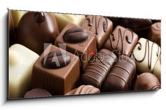 Obraz s hodinami   various chocolate pralines, 120 x 50 cm