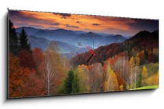 Obraz s hodinami   morning in mountains, 120 x 50 cm