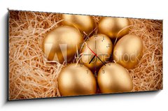 Obraz s hodinami 1D panorama - 120 x 50 cm F_AB27774128 - Golden eggs - Zlatá vejce