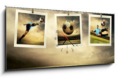 Obraz s hodinami   Photocards of football players on the outdoor field, 120 x 50 cm