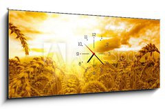 Obraz s hodinami 1D panorama - 120 x 50 cm F_AB28072849 - Golden sunset over wheat field - Zlatý západ slunce nad pšeničné pole