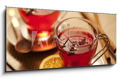 Obraz s hodinami 1D panorama - 120 x 50 cm F_AB28090479 - toddy or mulled wine - vno nebo svaen vno