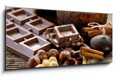 Obraz s hodinami 1D panorama - 120 x 50 cm F_AB28180973 - chocolate with ingredients-cioccolato e ingredienti - čokoláda se složkami
