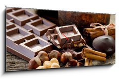 Obraz s hodinami 1D panorama - 120 x 50 cm F_AB28180973 - chocolate with ingredients-cioccolato e ingredienti