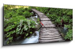 Obraz s hodinami 1D panorama - 120 x 50 cm F_AB28215614 - bridge in the woods