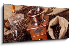 Obraz s hodinami 1D panorama - 120 x 50 cm F_AB28378759 - Hot coffee and chocolate 
