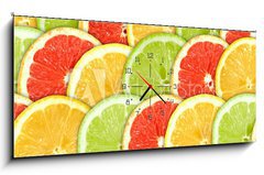 Obraz s hodinami 1D panorama - 120 x 50 cm F_AB28466521 - Background with citrus-fruit slices - Pozadí s citrusem