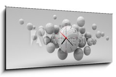 Obraz s hodinami 1D panorama - 120 x 50 cm F_AB285452318 - Flying spheres on a white background. 3d rendering. Illustration for advertising.
