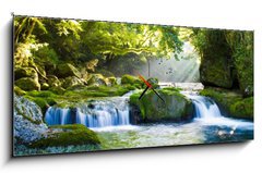 Obraz s hodinami 1D panorama - 120 x 50 cm F_AB28670159 -           Virgin forest and shaft beam of light