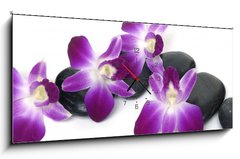 Obraz s hodinami 1D panorama - 120 x 50 cm F_AB28681934 - Spa essentials-orchid with pyramid of stones