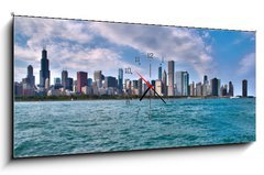 Obraz s hodinami   Skyline Chicago, 120 x 50 cm