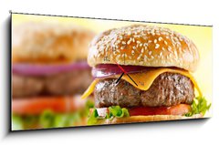 Obraz s hodinami 1D panorama - 120 x 50 cm F_AB28993138 - cheeseburger