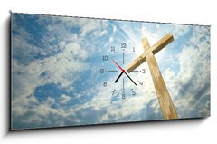 Obraz s hodinami   cross against the sky, 120 x 50 cm