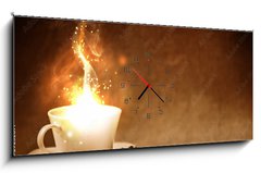 Obraz s hodinami 1D panorama - 120 x 50 cm F_AB29252671 - coffee beans and coffee cup
