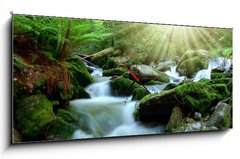 Obraz s hodinami 1D panorama - 120 x 50 cm F_AB29644333 - Waterfall in the national park Sumava-Czech Republic