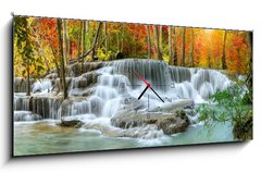 Obraz s hodinami 1D panorama - 120 x 50 cm F_AB296784817 - Colorful majestic waterfall in national park forest during autumn, panorama