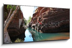 Obraz s hodinami 1D panorama - 120 x 50 cm F_AB29732755 - Hamersley Gorge, Karijini National Park - Hamersley Gorge, národní park Karijini