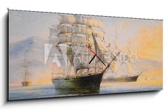 Obraz s hodinami   Sailing ships in bay, oil painting on canvas, 120 x 50 cm