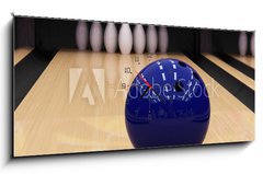 Obraz s hodinami 1D panorama - 120 x 50 cm F_AB2975149 - bowling ball and pins - bowlingov koule a kolky