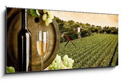 Obraz s hodinami   Wine and vineyard in vintage style, 120 x 50 cm