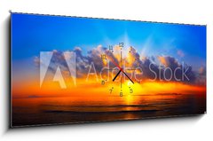 Obraz s hodinami 1D panorama - 120 x 50 cm F_AB299602179 - panorama of sunset with lighted clouds on the sea