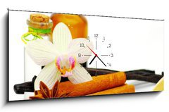 Obraz s hodinami 1D panorama - 120 x 50 cm F_AB30175954 - Cinnamon, vanilla bean and star anise - Skoice, vanilkov fazole a hvzda