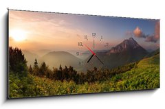 Obraz s hodinami 1D panorama - 120 x 50 cm F_AB30337754 - Roszutec peak in sunset - Slovakia mountain Fatra - Roszutec vrchol při západu slunce