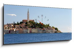 Obraz s hodinami 1D panorama - 120 x 50 cm F_AB30524389 - Croatia - Rovinj - Old city and mediterranean sea - Chorvatsko