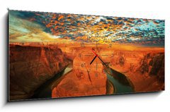 Obraz s hodinami 1D panorama - 120 x 50 cm F_AB30757809 - Horse shoe bend - Ohyb koníčky