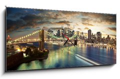 Obraz s hodinami 1D panorama - 120 x 50 cm F_AB30806367 - Amazing New York cityscape - taken after sunset - Úžasný panoráma města New York
