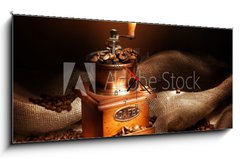Obraz s hodinami 1D panorama - 120 x 50 cm F_AB30933912 - Coffee Grinder