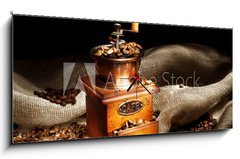 Obraz s hodinami 1D panorama - 120 x 50 cm F_AB30934088 - Coffee Mill