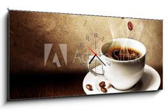 Obraz s hodinami 1D panorama - 120 x 50 cm F_AB31123122 - Coffee