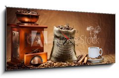 Obraz s hodinami 1D panorama - 120 x 50 cm F_AB31588388 - coffee accessories on mat