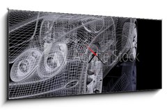 Obraz s hodinami   3d automobile, 120 x 50 cm