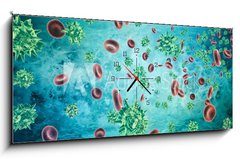 Obraz s hodinami 1D panorama - 120 x 50 cm F_AB319192851 - Human blood cells and virus. 3d rendering