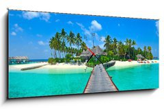 Obraz s hodinami 1D panorama - 120 x 50 cm F_AB31946624 - Maldives island Panorama - Maledivy ostrov Panorama