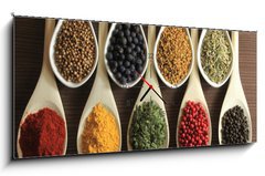 Obraz s hodinami 1D - 120 x 50 cm F_AB32042389 - Spices and herbs - Koření a byliny
