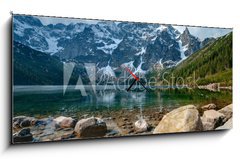 Obraz s hodinami 1D panorama - 120 x 50 cm F_AB32123280 - Polish Tatra mountains Morskie Oko lake - Polské tatranské jezero Morskie Oko