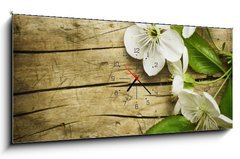 Obraz s hodinami   Spring Blossom over wooden background, 120 x 50 cm