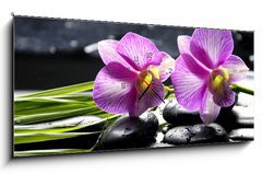 Obraz s hodinami   Oriental spa with orchid with and green plant on zen stones, 120 x 50 cm