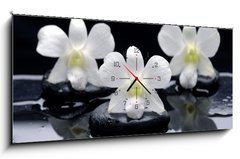 Obraz s hodinami 1D panorama - 120 x 50 cm F_AB32251402 - Spa Still life with beautiful white orchid on therapy stones