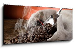 Obraz s hodinami   hot roasted coffee beans, 120 x 50 cm